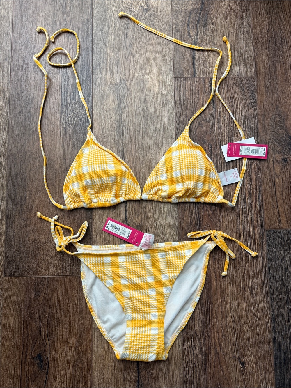 Xhilaration Yellow Plaid Tie-Side Triangle Bikini